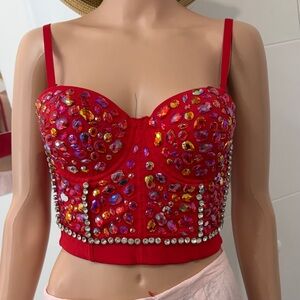 Embellished Red Women's Top
